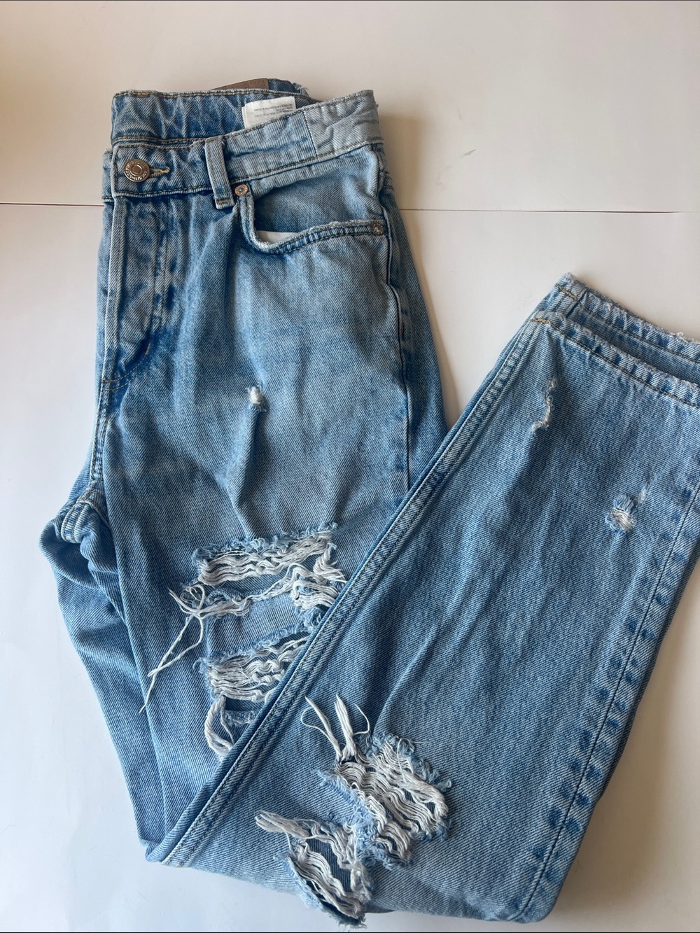 &Denim Light Blue Distressed Boyfriend Jeans - Women